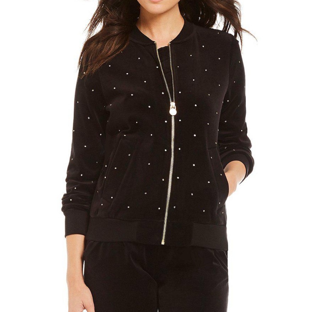 MICHAEL Michael Kors Black Embellished Velour Bomber Jacket